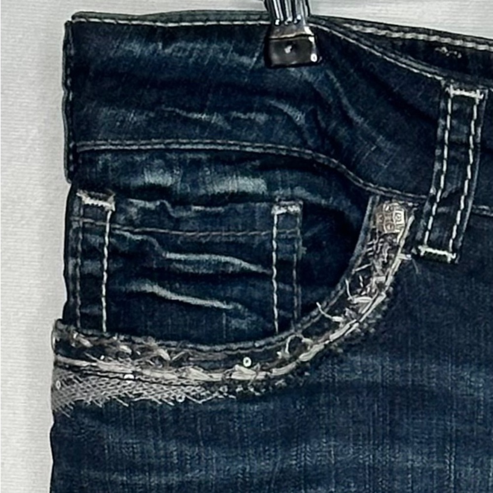 Silver Suki Jeans Dark Wash Mid Boot  Embellished Pockets Streetwear Y2K Sz 18 - Picture 5 of 8